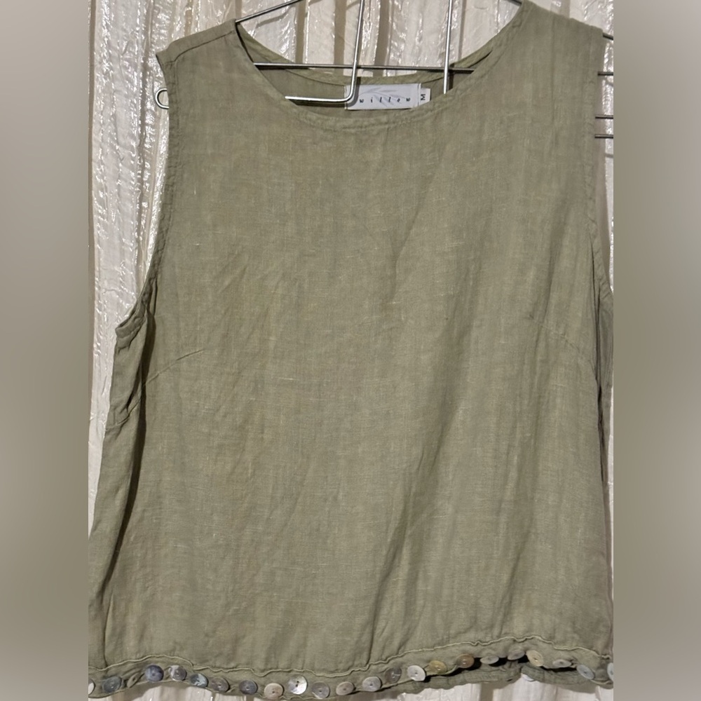 Willow. Sleeveless linen top. Sage green